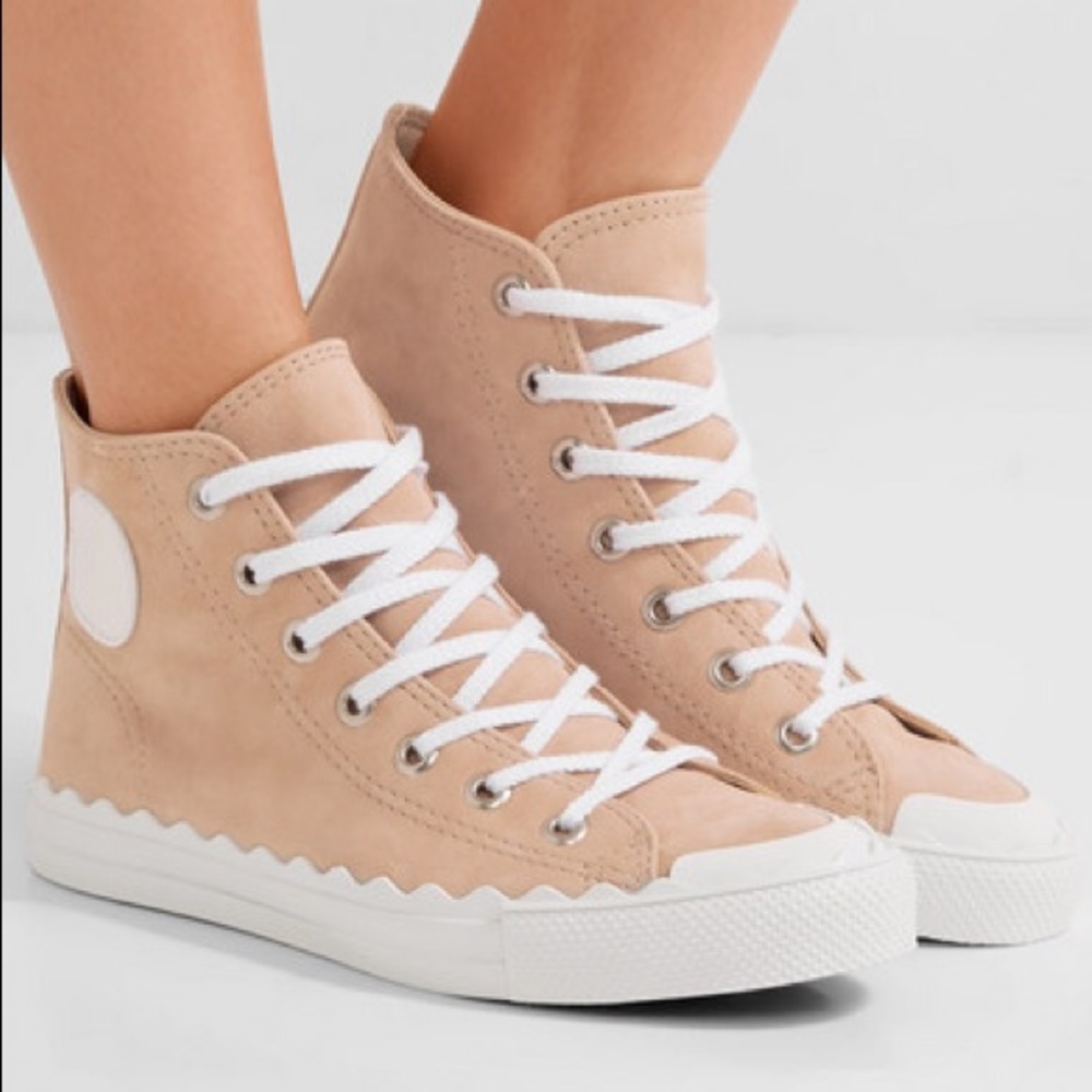 Chloe Suede High Top Sneakers with Scalloped Trim